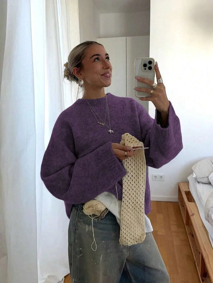 Oversized sweater met crew neckline