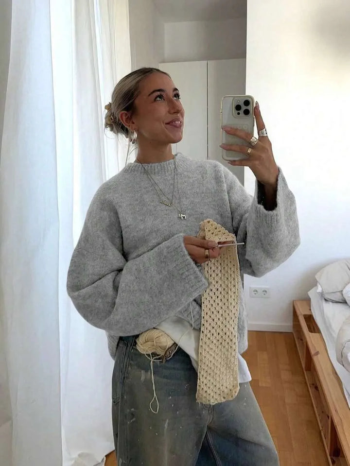 Oversized sweater met crew neckline