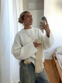 Oversized sweater met crew neckline