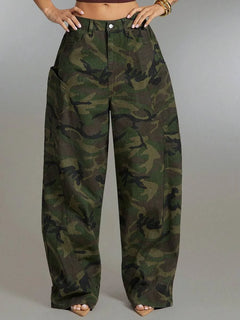 Wide leg camouflage broek