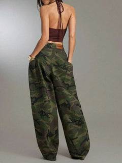 Wide leg camouflage broek