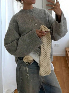 Oversized sweater met crew neckline