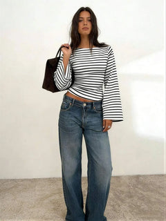 Gestreept T-shirt met boothals