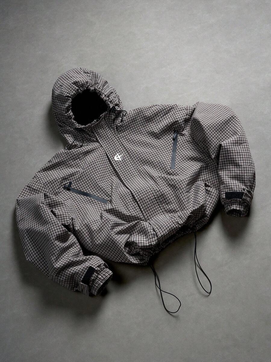 Oversized parka with plaid pattern