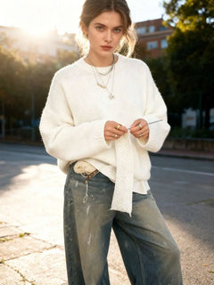 Oversized sweater met crew neckline