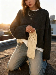 Oversized sweater met crew neckline