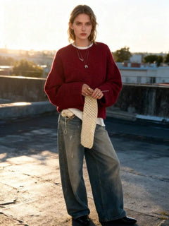 Oversized sweater met crew neckline