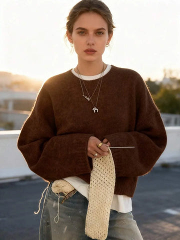 Oversized sweater met crew neckline