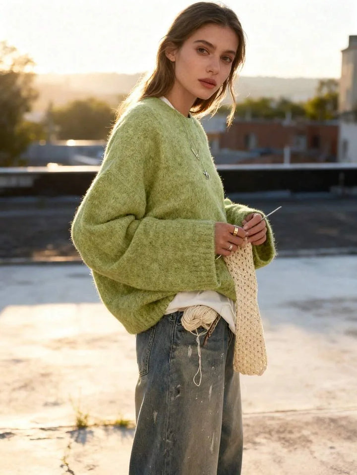 Oversized sweater met crew neckline
