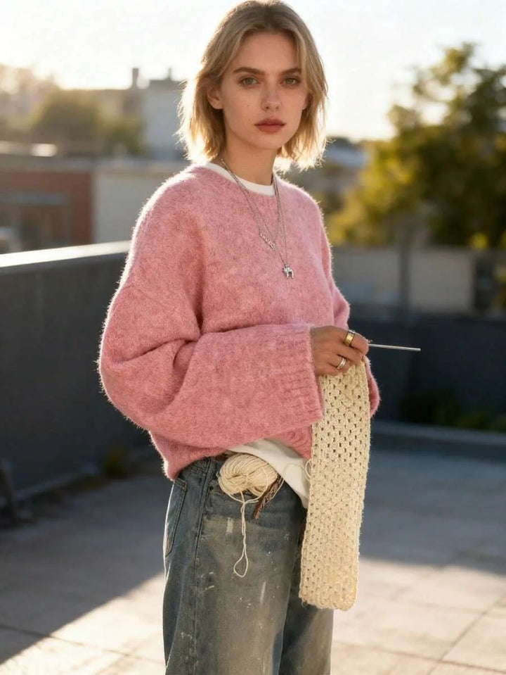 Oversized sweater met crew neckline