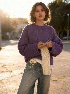 Oversized sweater met crew neckline