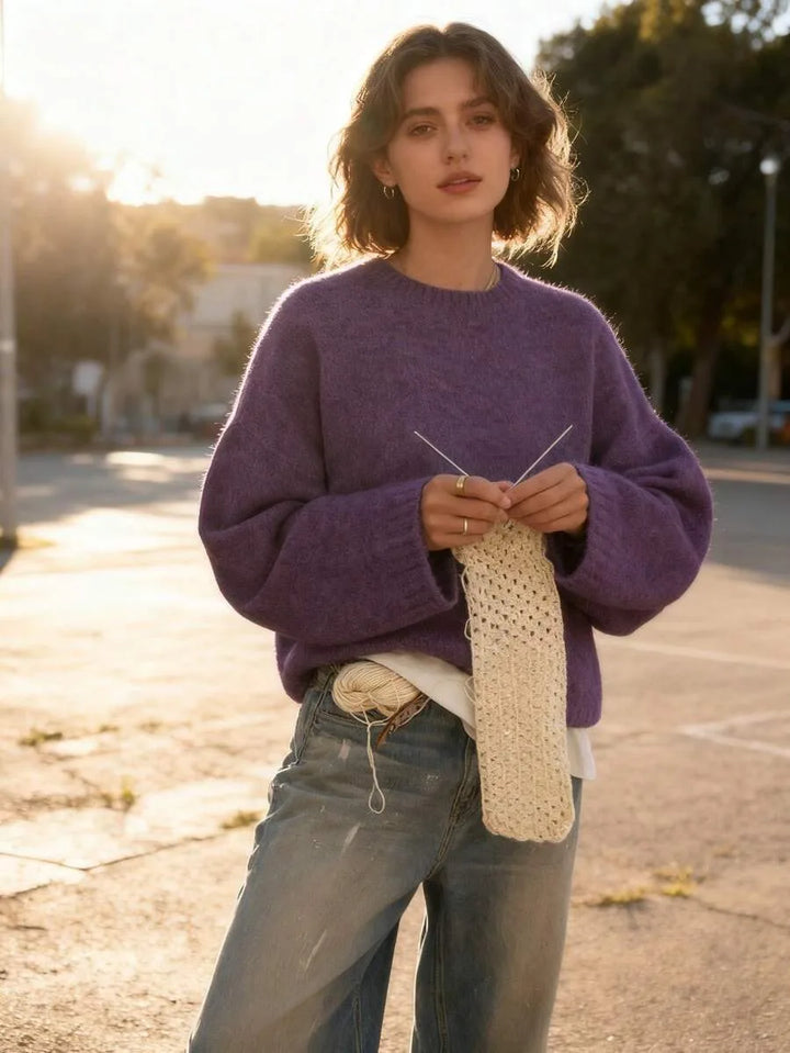 Oversized sweater met crew neckline