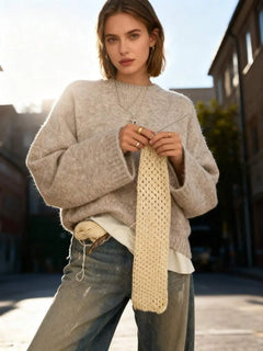 Oversized sweater met crew neckline