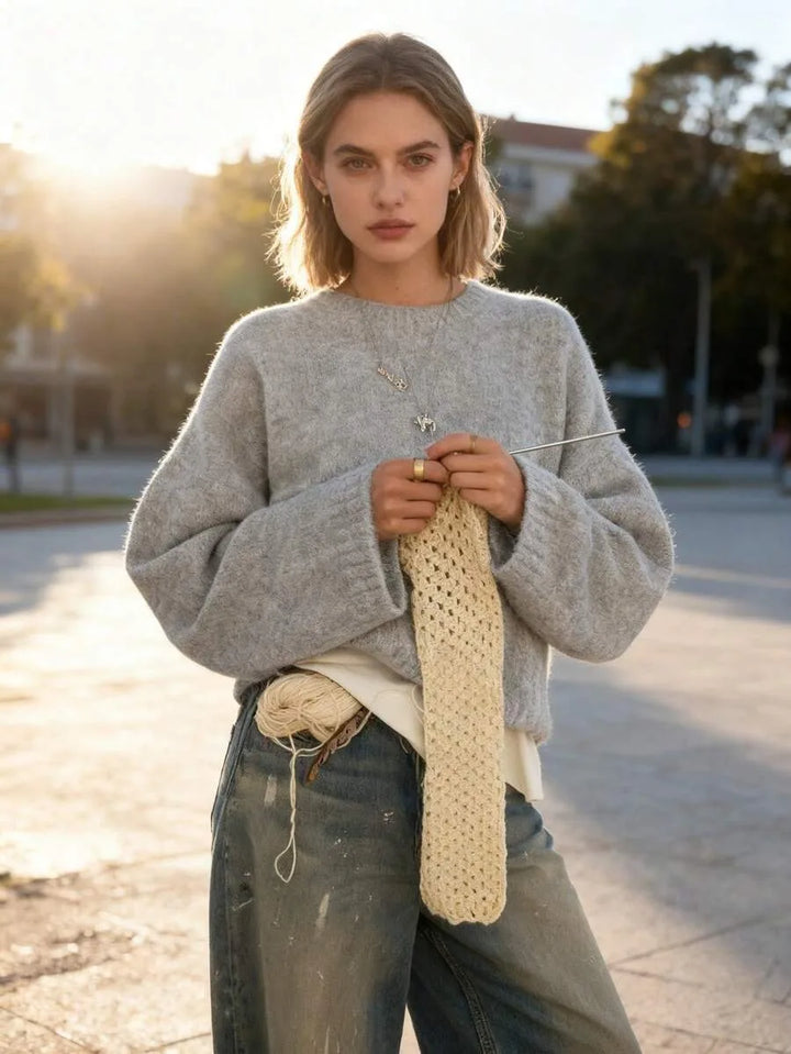 Oversized sweater met crew neckline