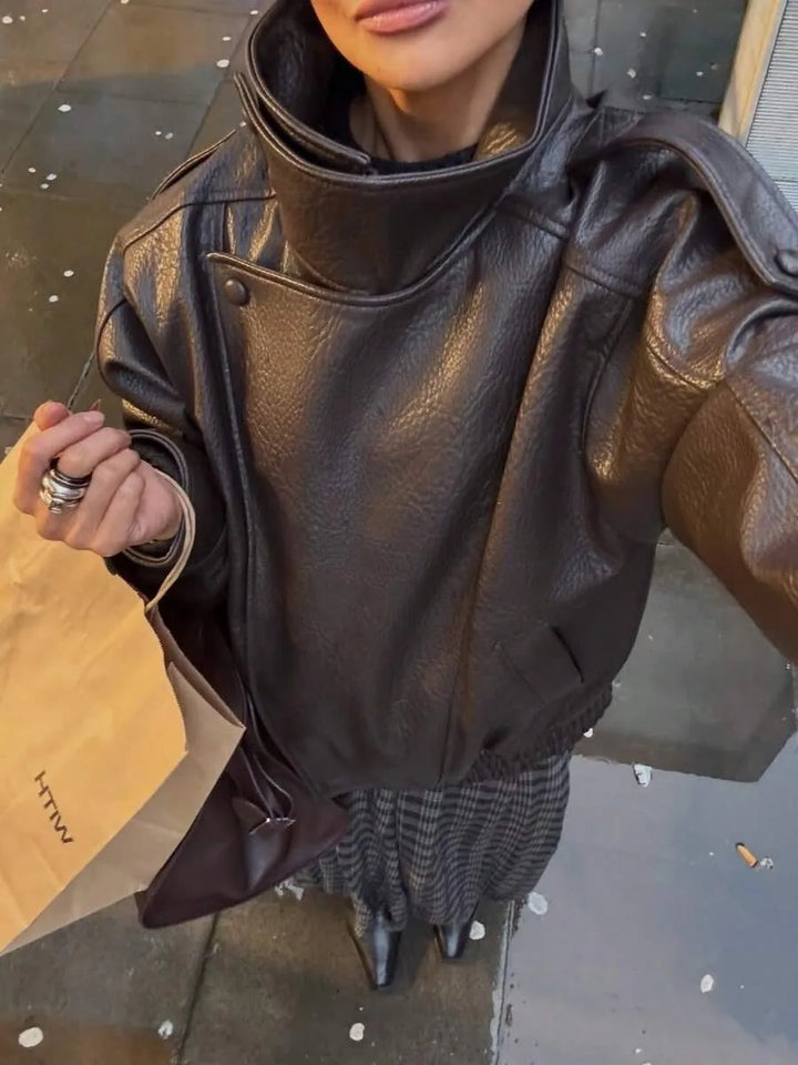 Oversized bomberjack met mandarin kraag