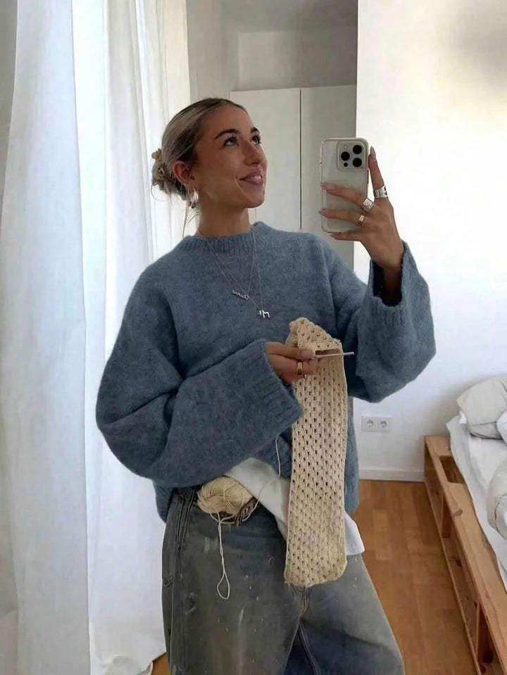 Oversized sweater met crew neckline