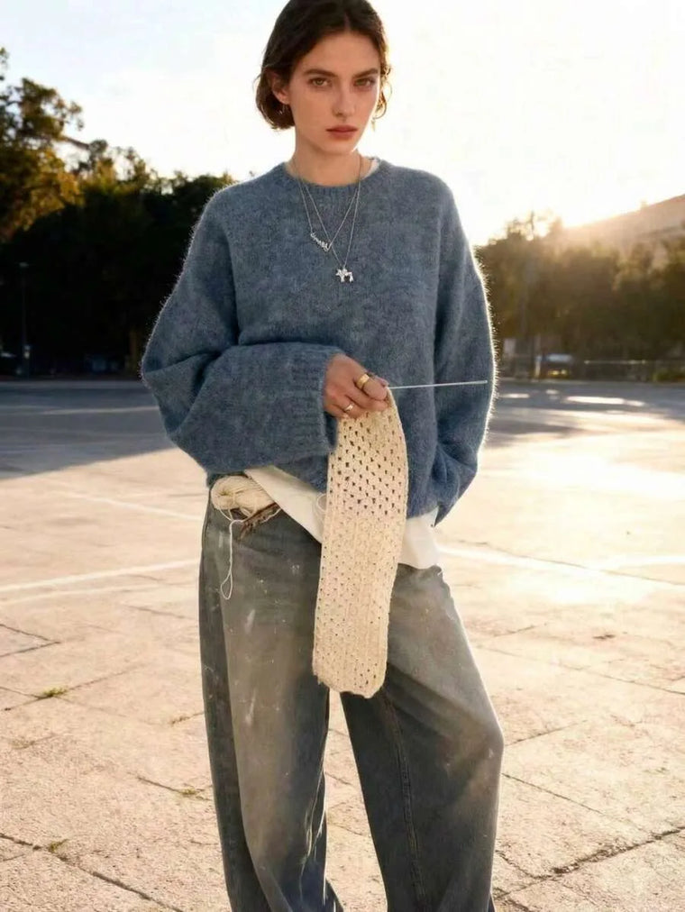 Oversized sweater met crew neckline