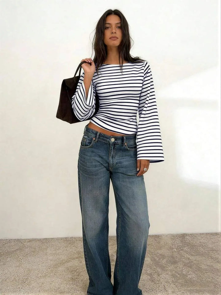 Gestreept T-shirt met boothals