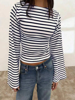 Gestreept T-shirt met boothals