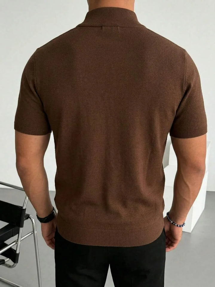 Knit polo shirt met half-zip