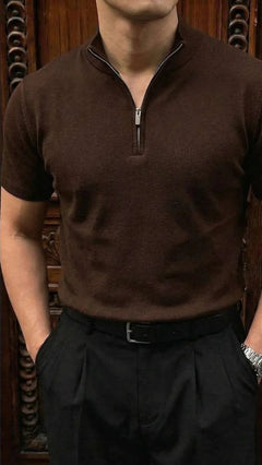 Knit polo shirt met half-zip