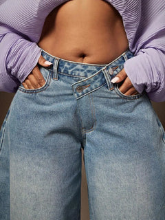 Wijde denim broek met asymmetrische taille
