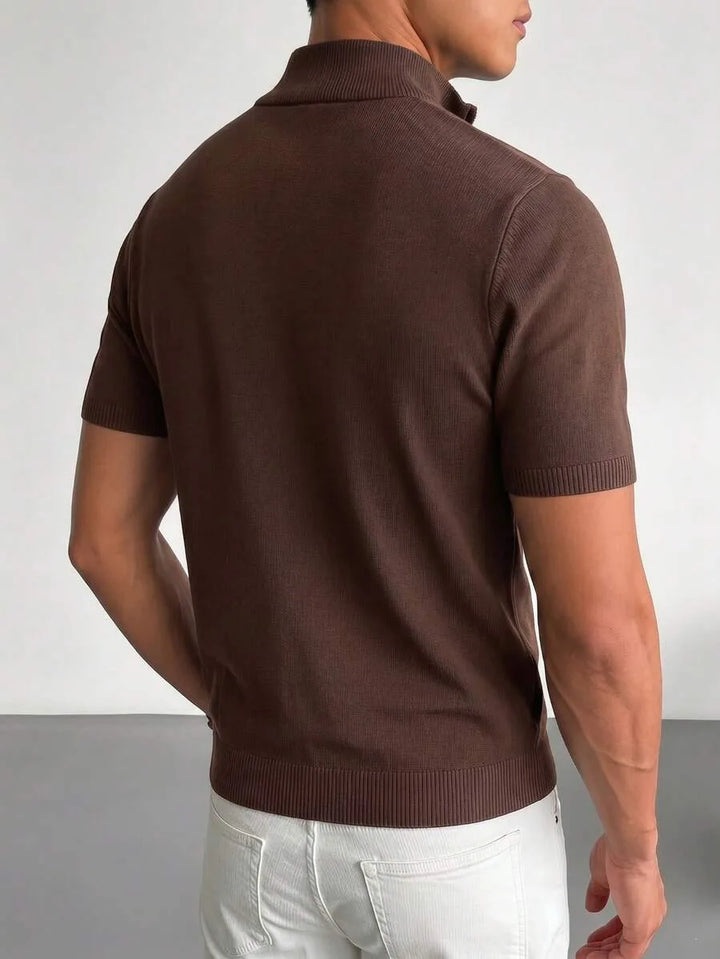 Knit polo shirt met half-zip