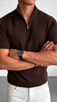 Knit polo shirt met half-zip
