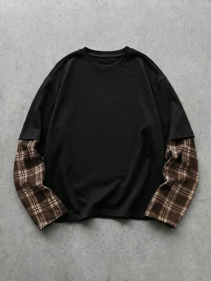 T-shirt met plaid patchwork mouwen