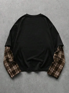 T-shirt met plaid patchwork mouwen