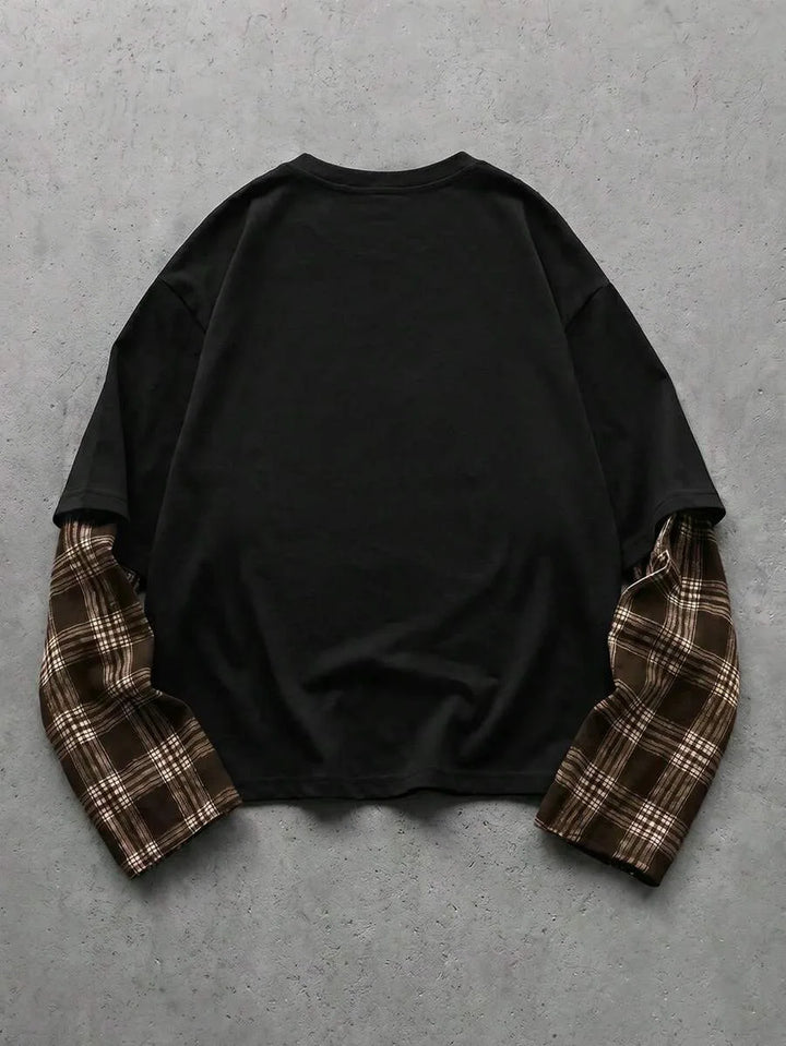T-shirt met plaid patchwork mouwen