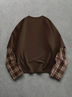 T-shirt met plaid patchwork mouwen