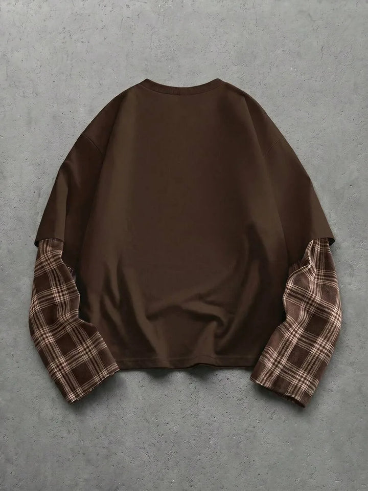 T-shirt met plaid patchwork mouwen