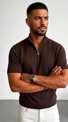 Knit polo shirt met half-zip