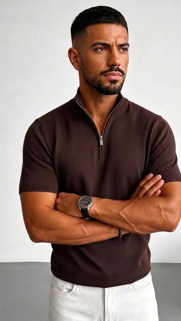Knit polo shirt met half-zip