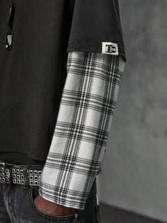 T-shirt met plaid patchwork mouwen