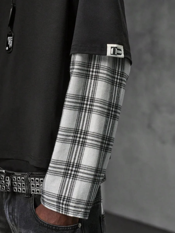 T-shirt met plaid patchwork mouwen