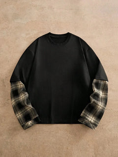 T-shirt met plaid patchwork mouwen