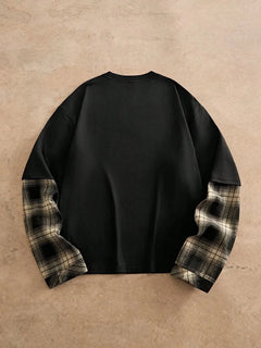 T-shirt met plaid patchwork mouwen