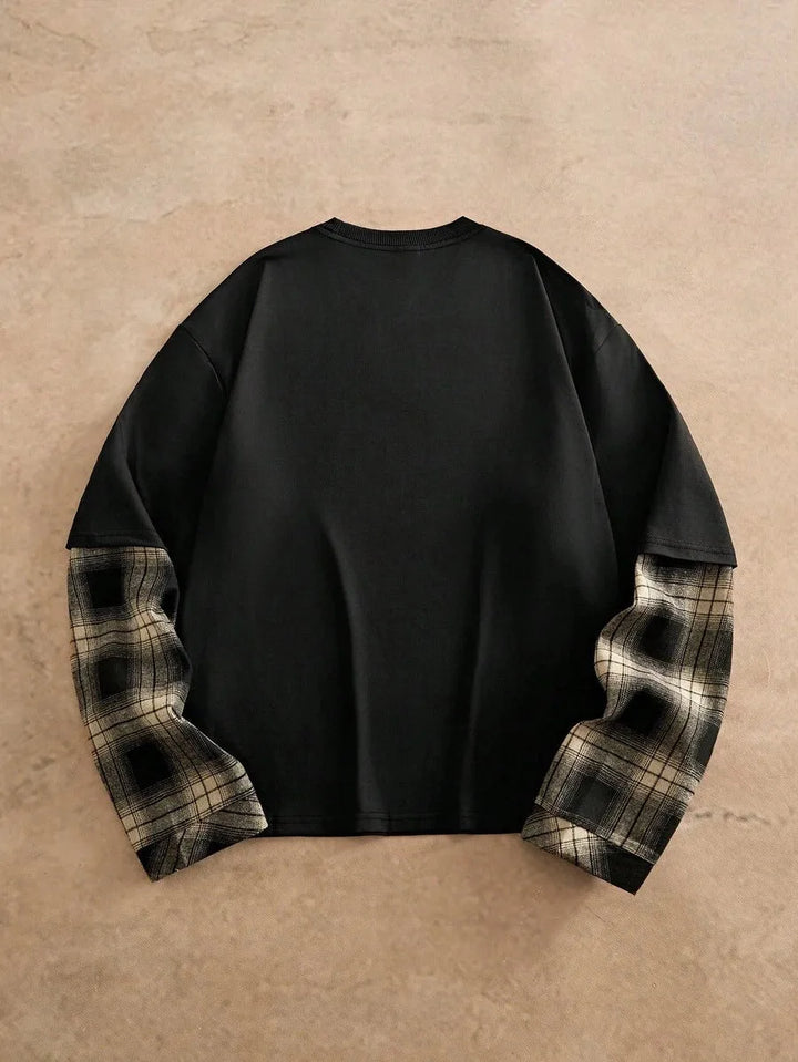 T-shirt met plaid patchwork mouwen