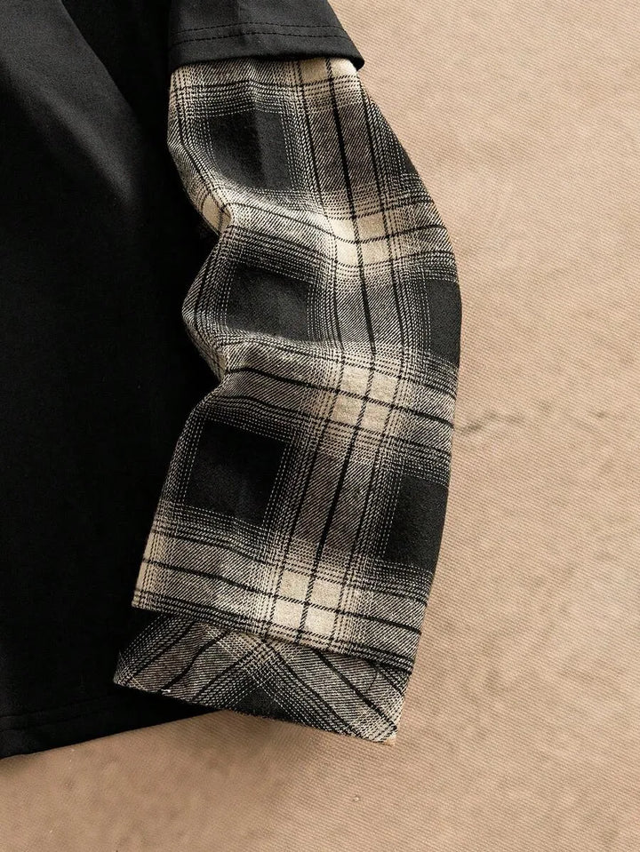 T-shirt met plaid patchwork mouwen