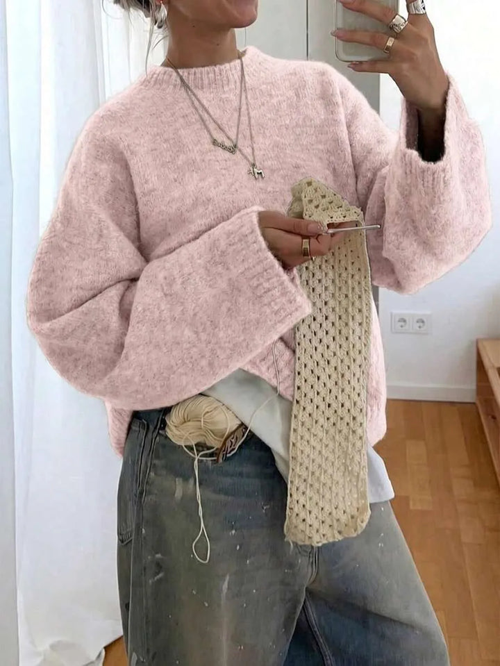 Oversized sweater met crew neckline