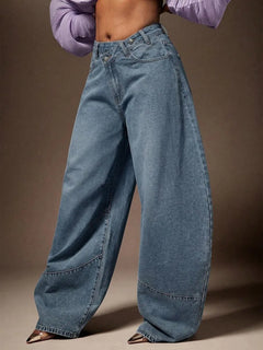 Wijde denim broek met asymmetrische taille