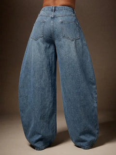 Wijde denim broek met asymmetrische taille