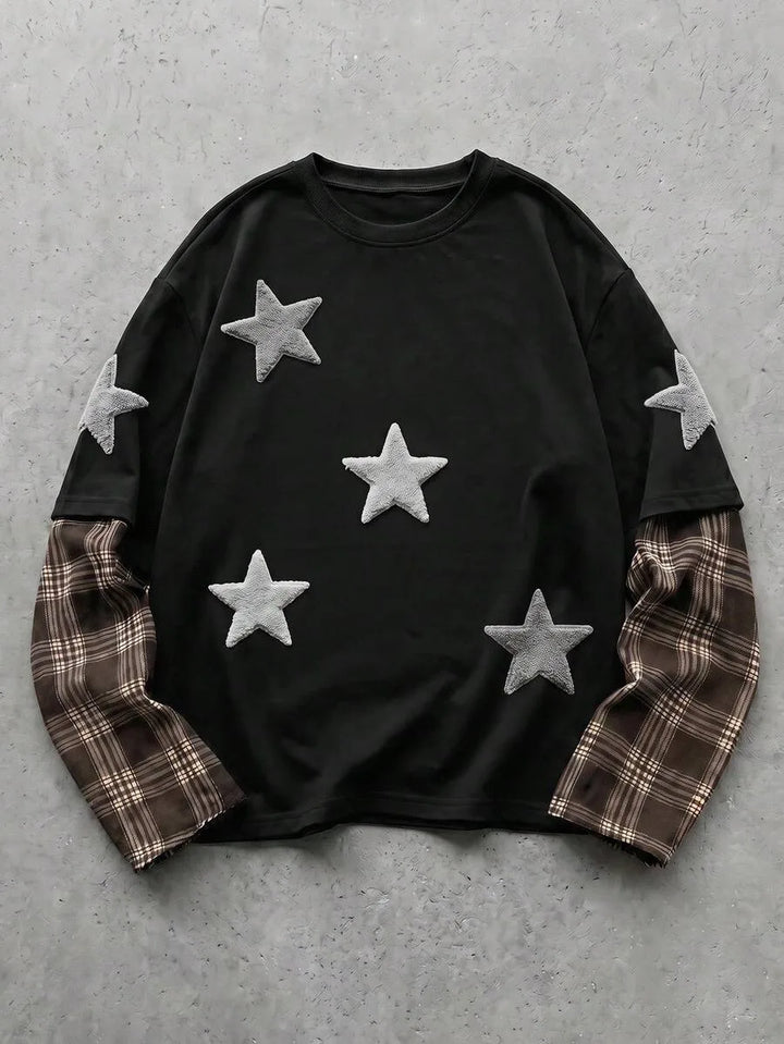 T-shirt met plaid patchwork mouwen
