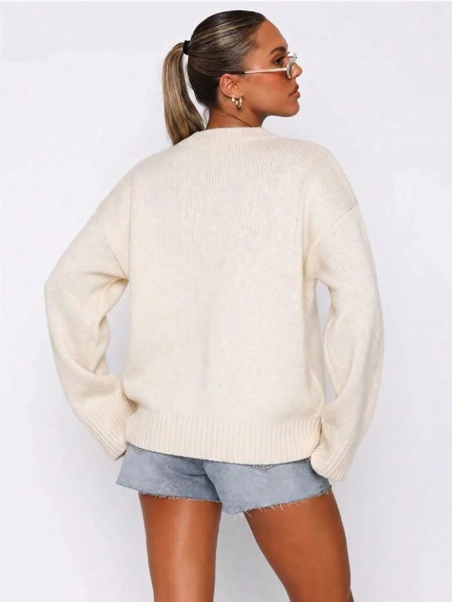 Oversized sweater met mock neckline