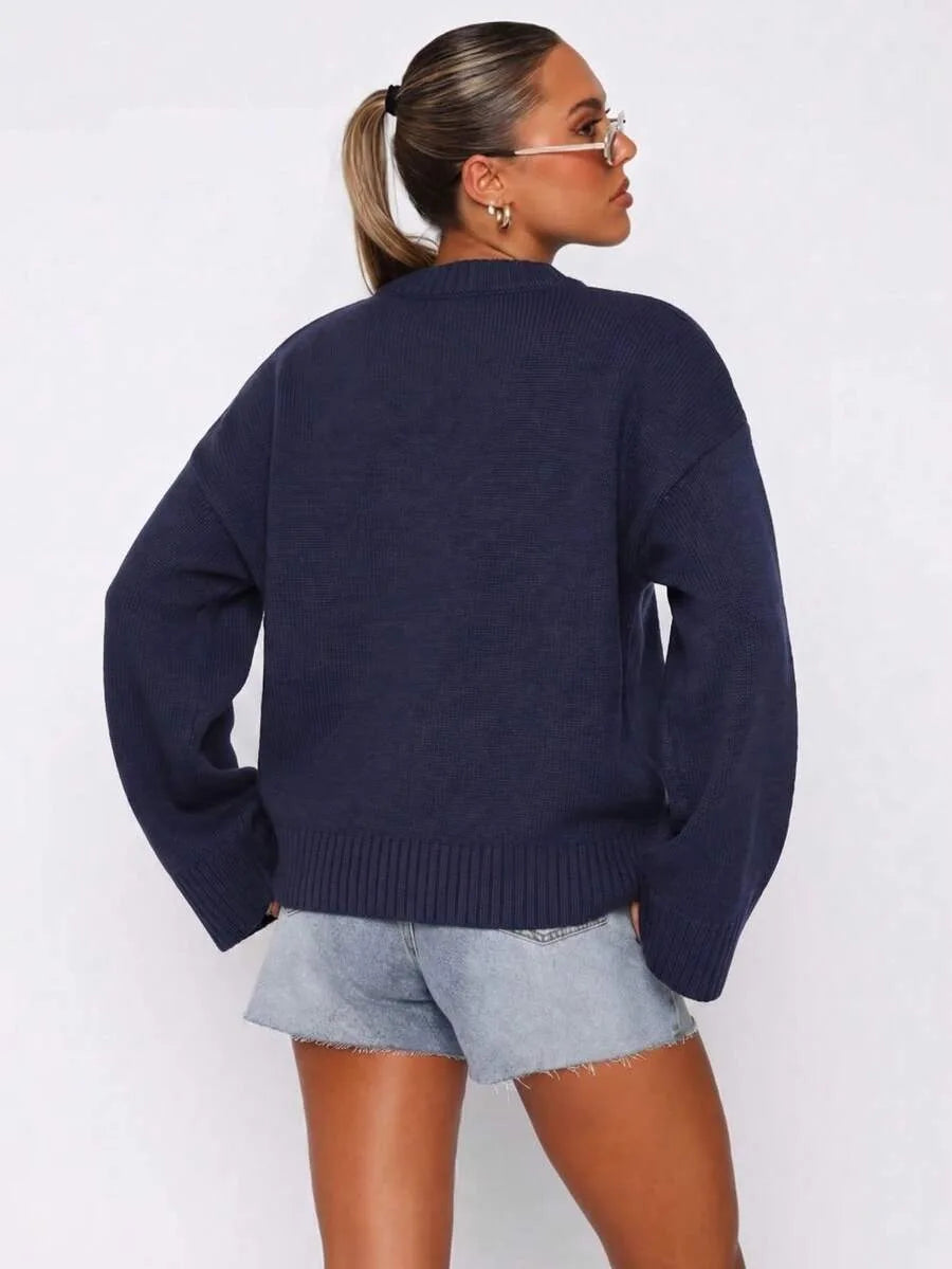 Oversized sweater met mock neckline