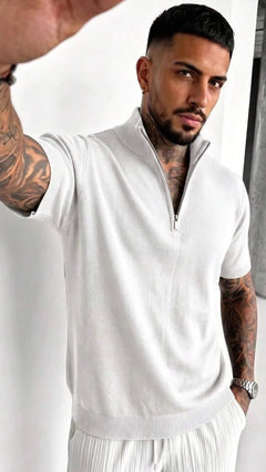 Knit polo shirt met half-zip