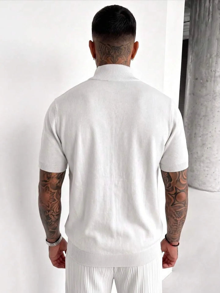 Knit polo shirt met half-zip