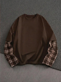 T-shirt met plaid patchwork mouwen